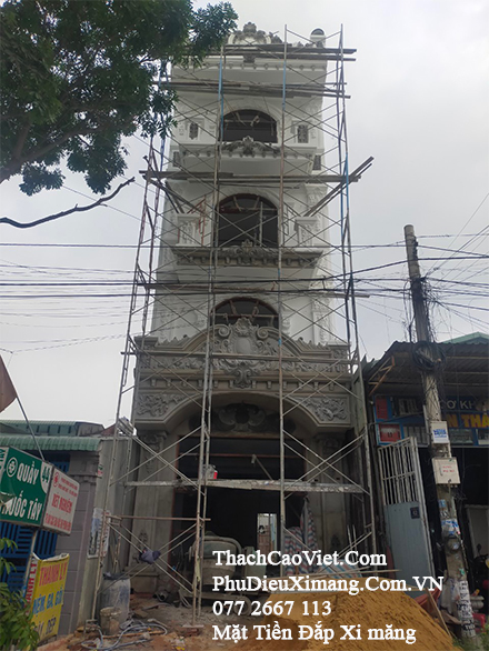 thi công đắp phào chỉ hoa văn phù điêu nhà tân cổ điển