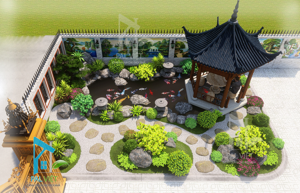 hồ c&aacute; koi c&oacute; ch&ograve;i nghỉ