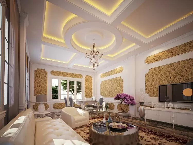 mẫu trần thạch cao phòng khách đẹp hiện đại sang trọng