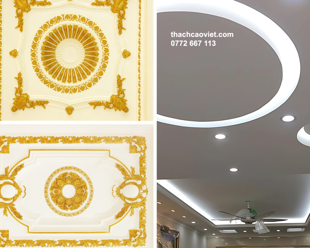 so sánh trần thạch cao thường và thạch cao dát vàng