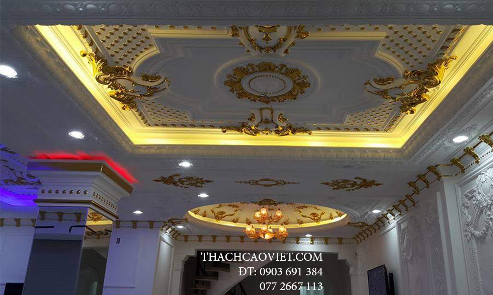 trần thạch cao dát vàng biệt thự