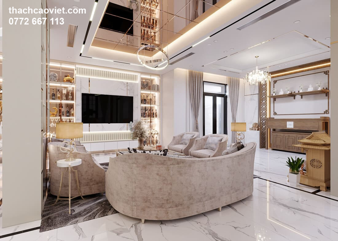 mẫu trần thạch cao phòng khách biệt thự